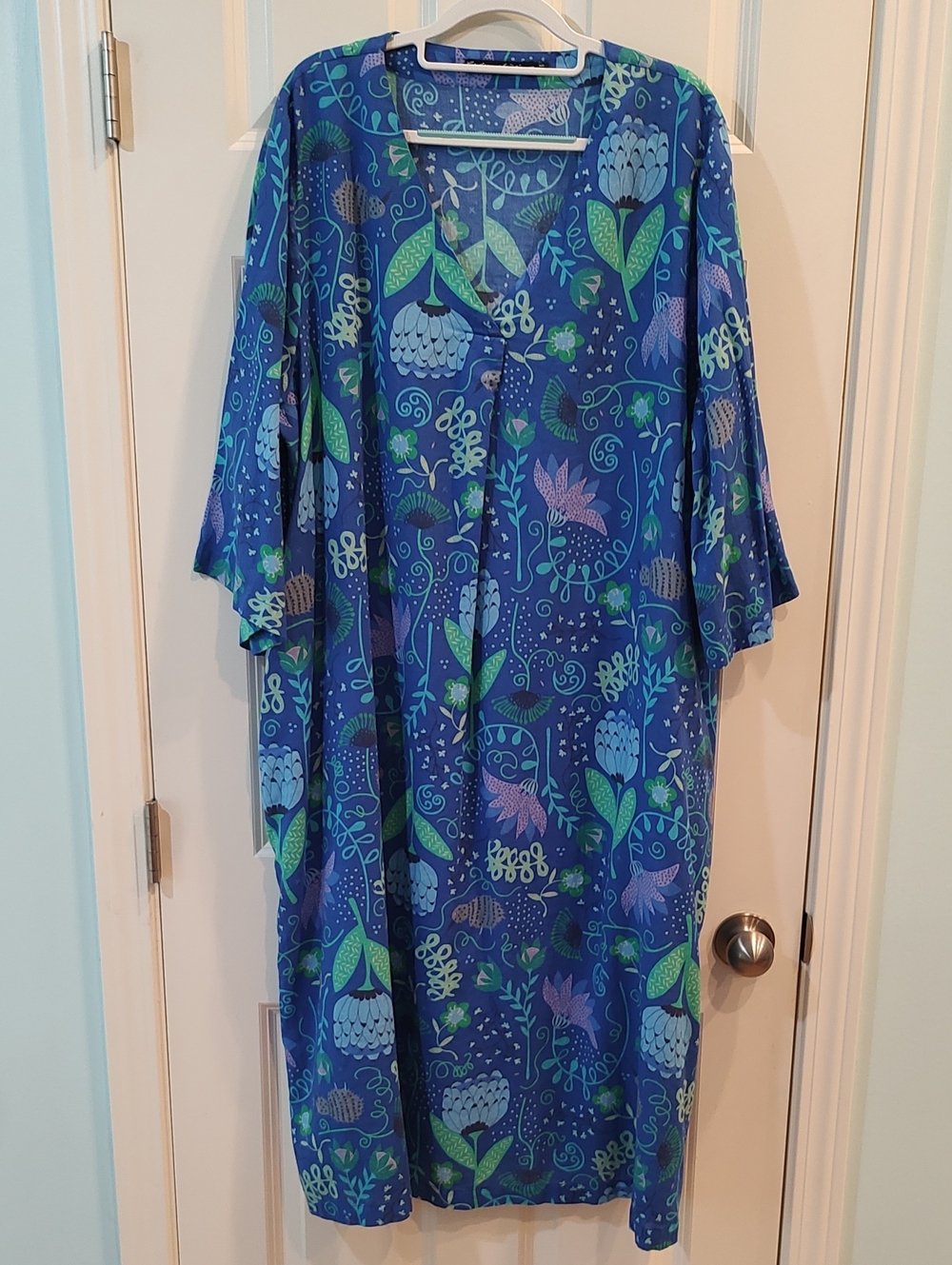 Gudrun Sjöden Blue Floral Maxi Dress with Green Accents